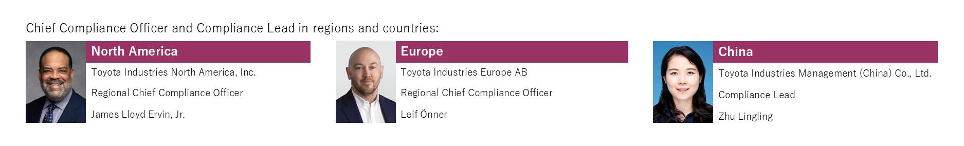 Chief Compliance Officer and Compliance Lead in regions countries
